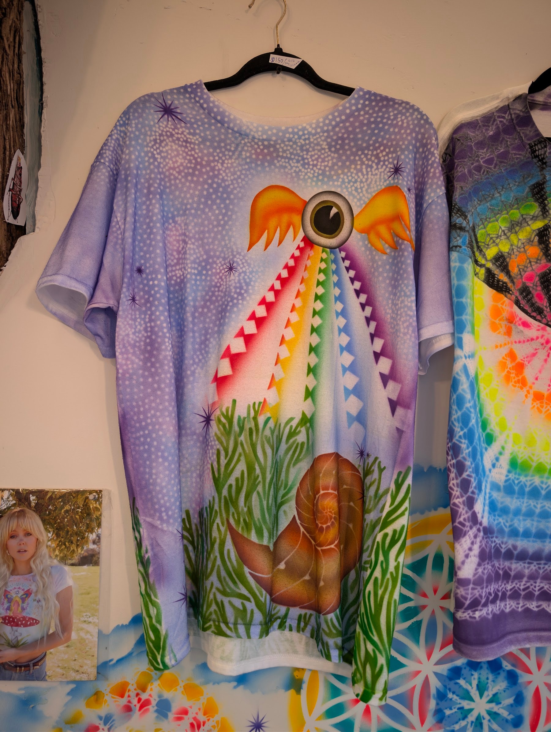 Purple hand-airbrushed shirt with a winged snail by Star Shields
